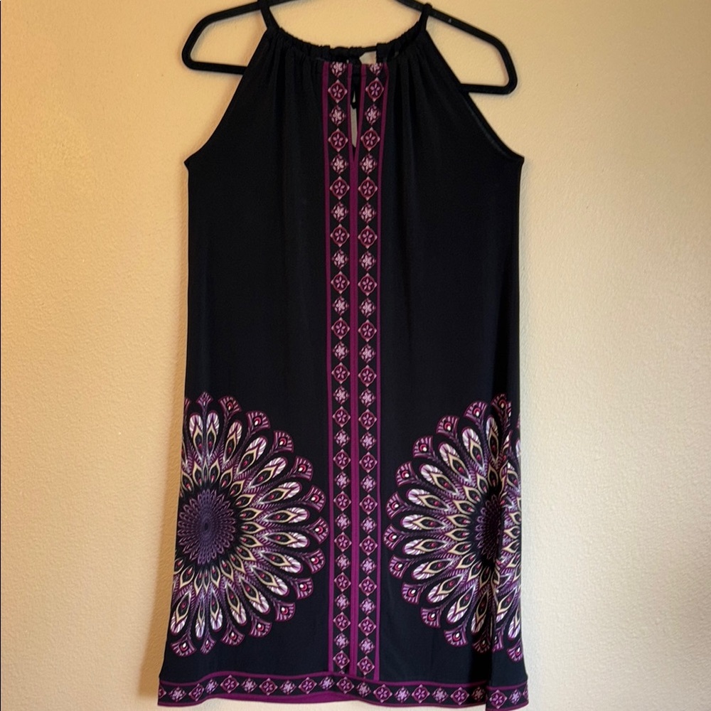 Apt. 9 Size S/M Black Purple Print Halter Shift Jersey Mini Sundress Travel